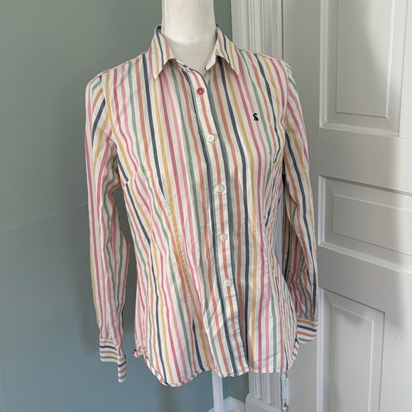 Joules Women’s Pastel Colorful Striped Button Down Shirt Size 6 - Picture 1 of 5